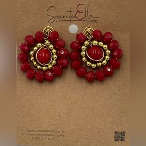 Santaellabyrey red czech crystal donut earrings.